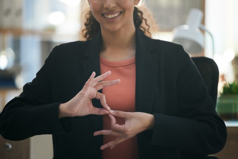 hand gesture corporate and woman at work for comm 2023 11 27 05 05 31 utc